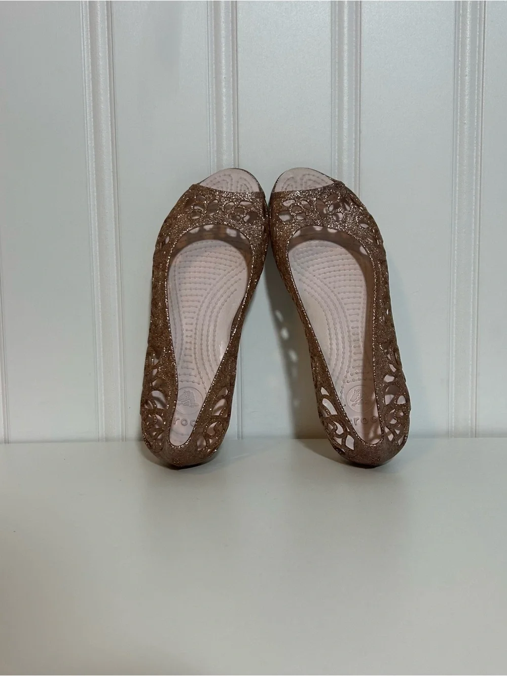 Crocs Isabella Women's Rose Gold Glitter Cutout Ballet Flat open toe